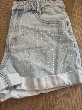 Truce Girls' Light Wash Denim Shorts with Silver Stud Detailing Size 14